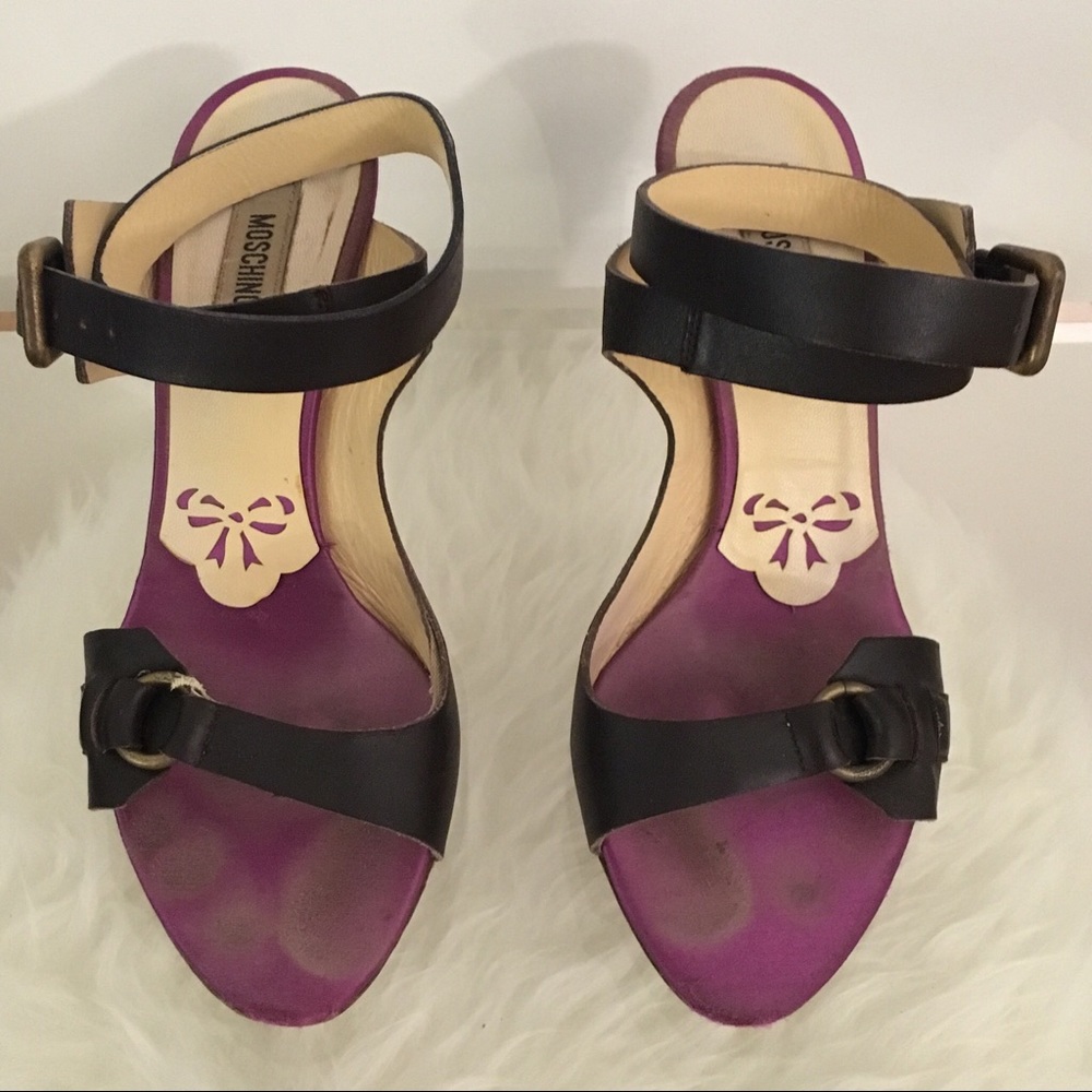 MOSCHINO BROWN LEATHER SANDALS SIZE 37 - Picture 2 of 8